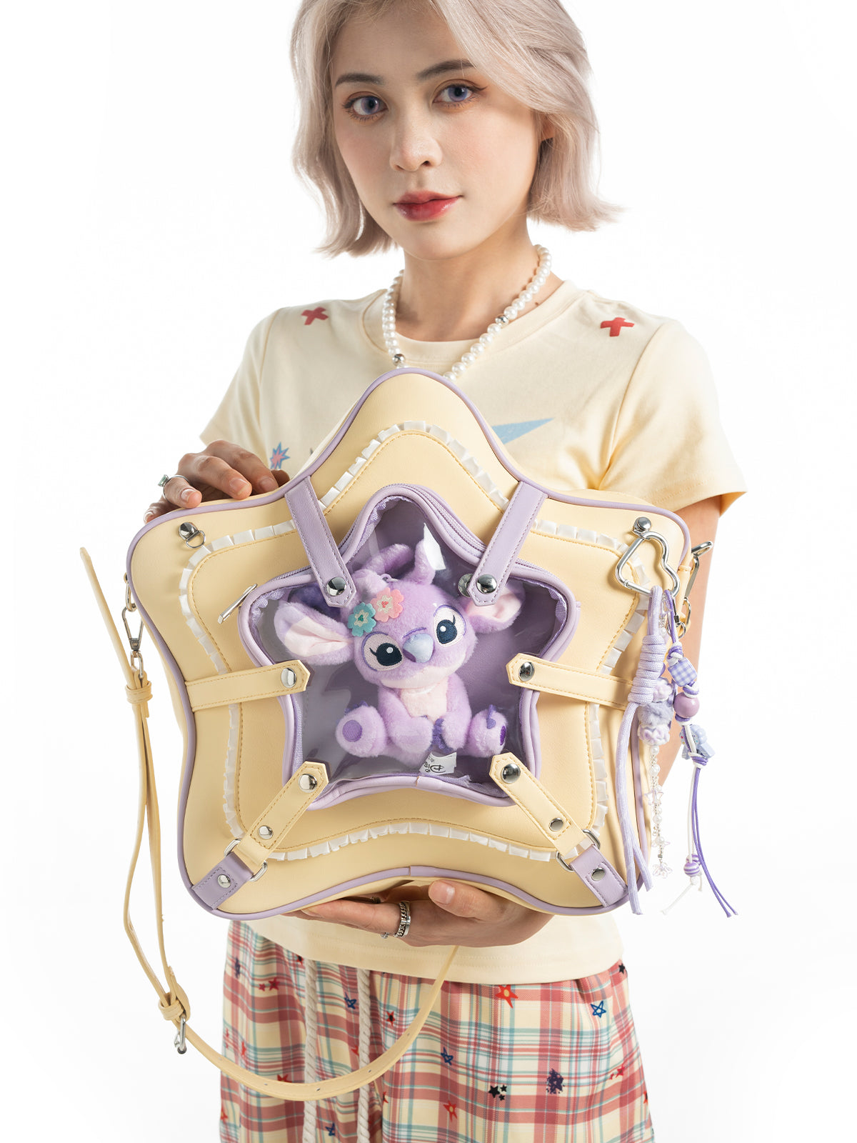Plushies Companion Bag with Clear Display – Convertible for Backpack, Shoulder & Crossbody Carry, Star Bag Design