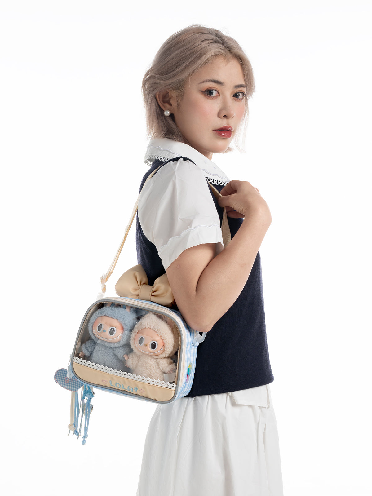 Compact Plushies Bag with Clear Display – Convertible for Backpack, Shoulder & Crossbody Carry
