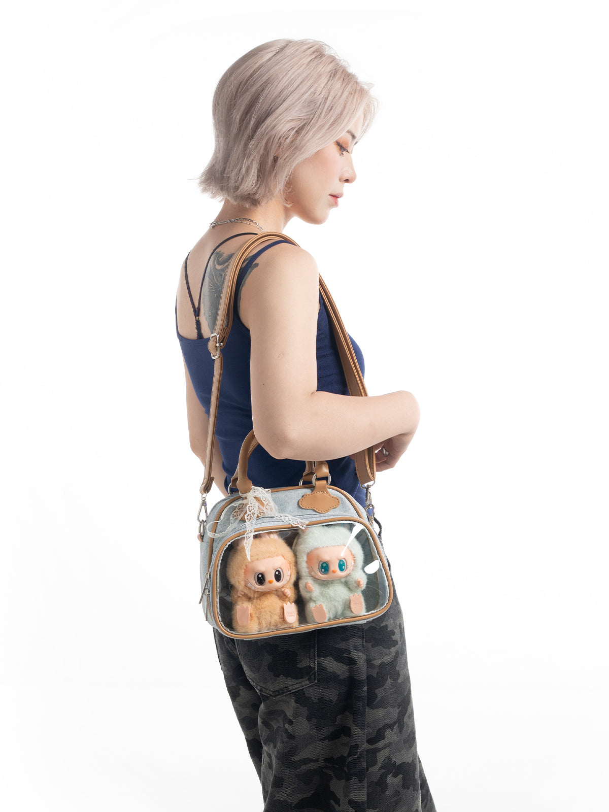 Plushies Companion Bag with Clear Display – 4-Way Convertible Square Backpack