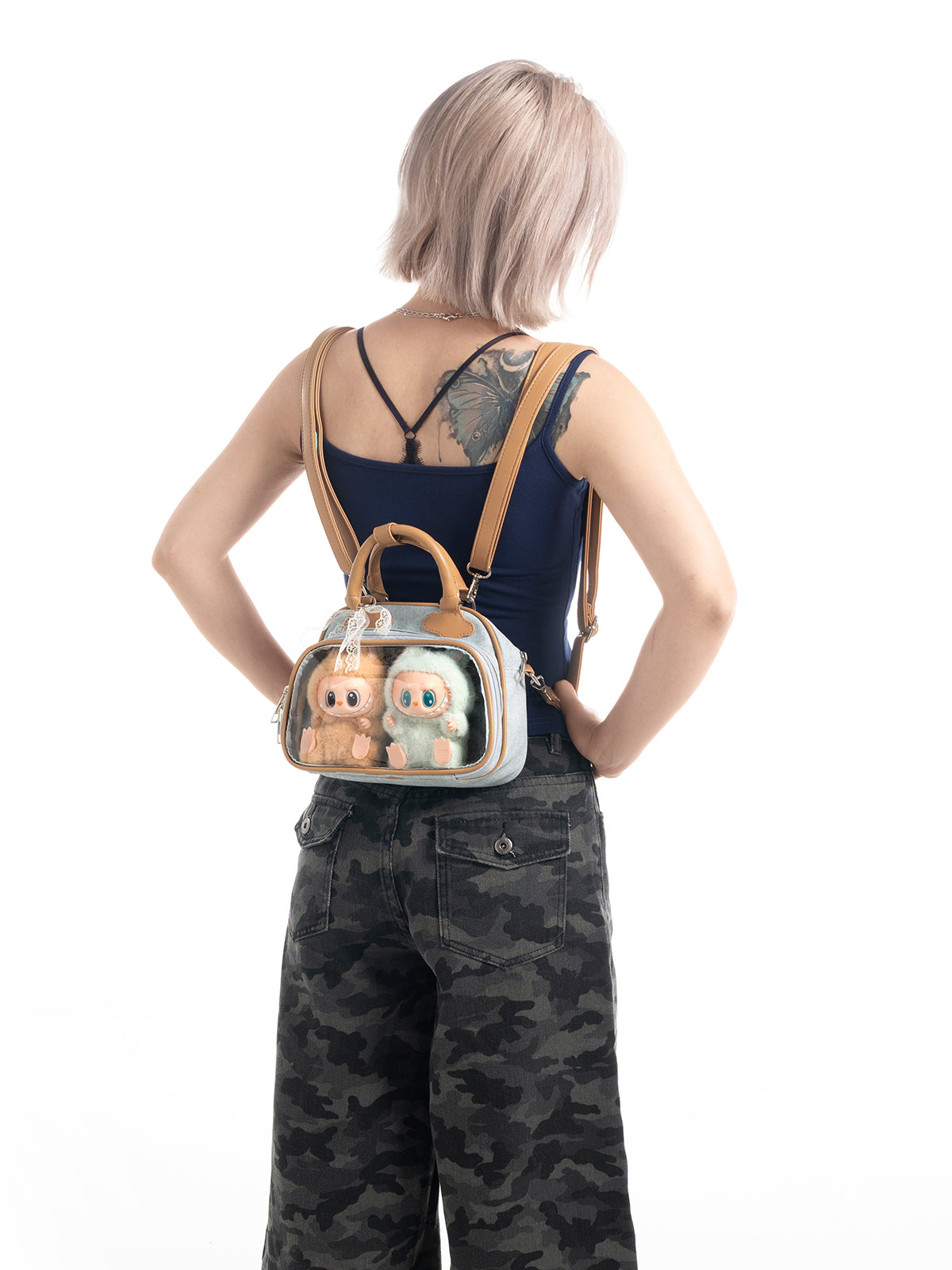 Plushies Companion Bag with Clear Display – 4-Way Convertible Square Backpack