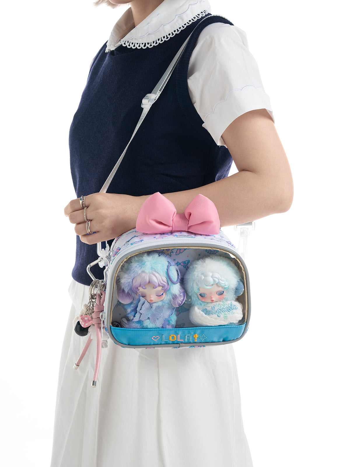 Compact Plushies Bag with Clear Display – Convertible for Backpack, Shoulder & Crossbody Carry
