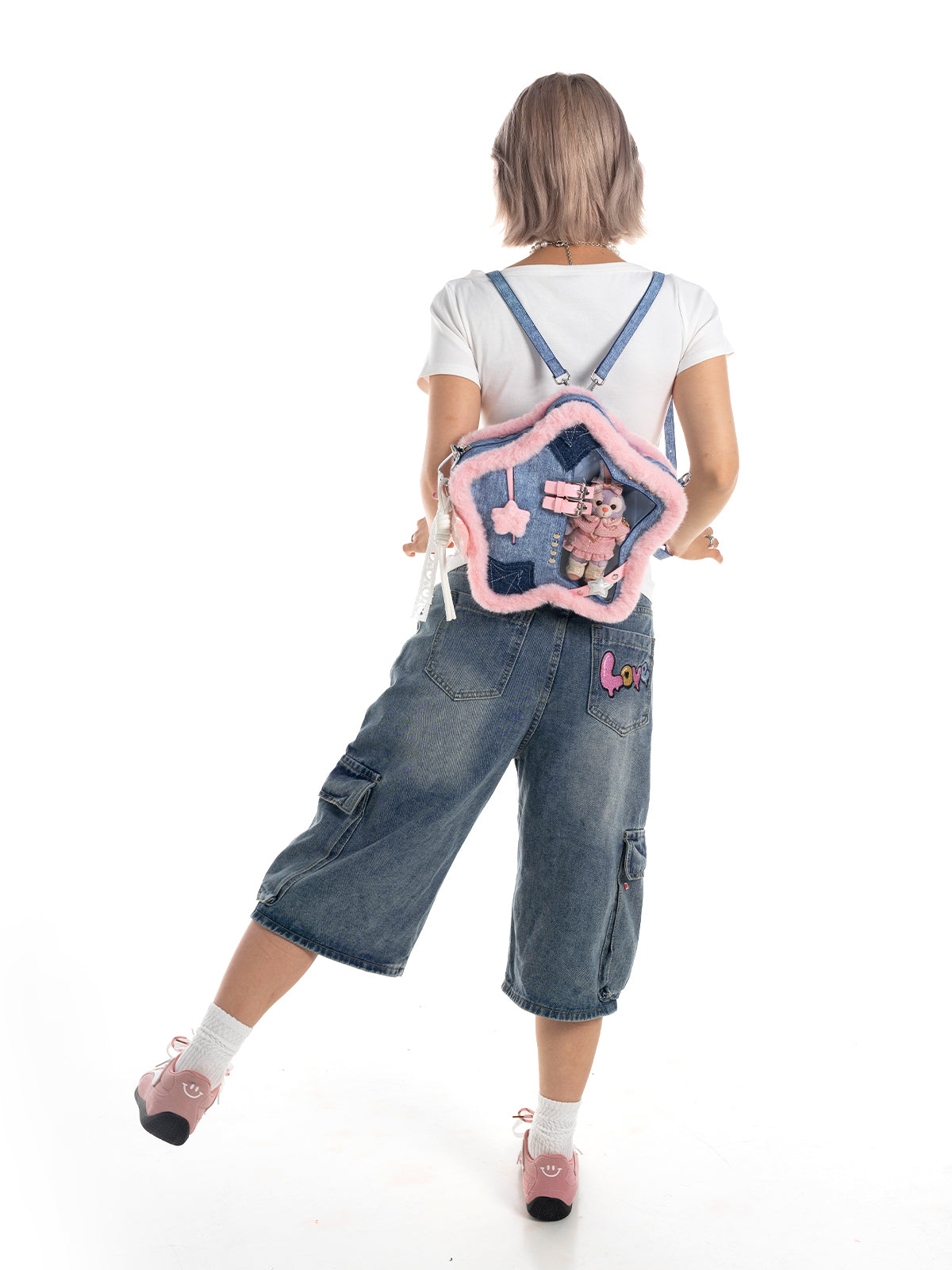 Plushies Companion Bag with Clear Display – Convertible for Backpack, Shoulder & Crossbody Carry, Plush Star Bag