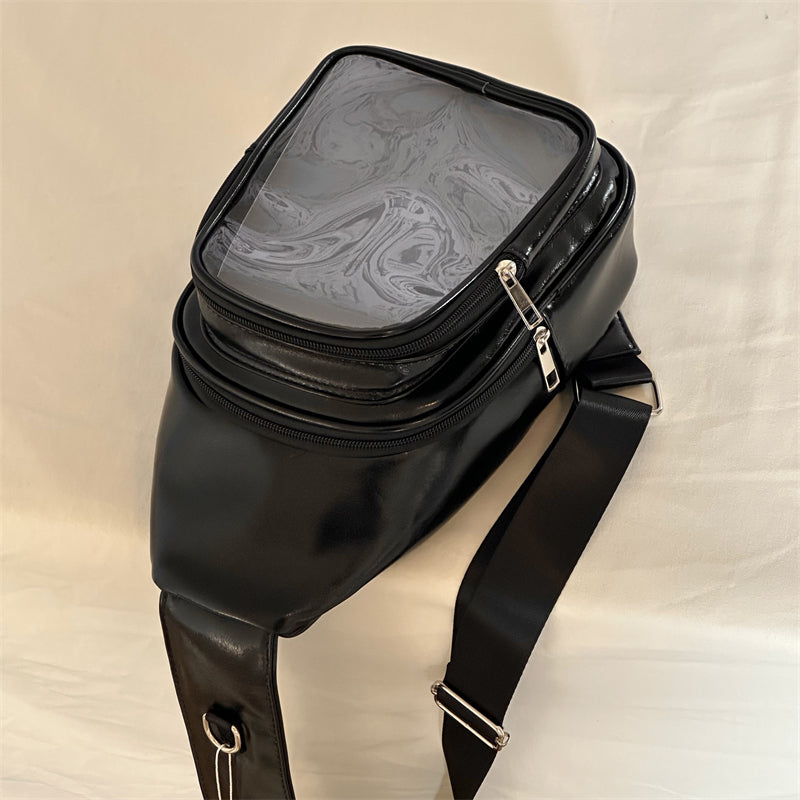 Denim Chest Itabag – Plushie Display Bag with Transparent Window | 4"/6" Plushies | 8" Crossbody & Backpack