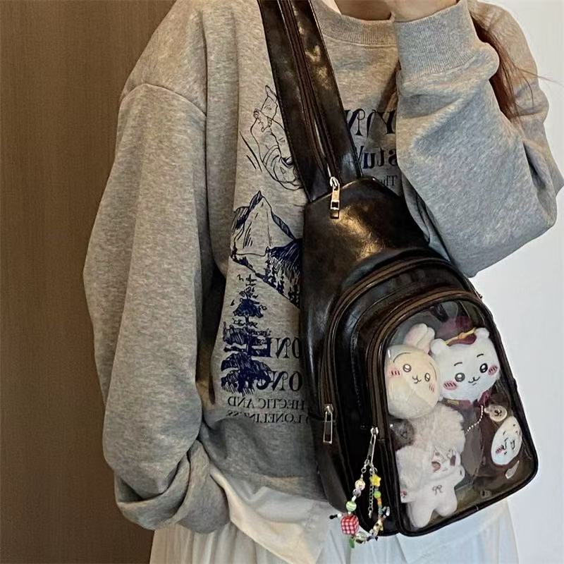 Convertible Plushie Backpack with Clear Display –Sleek Brown Finish