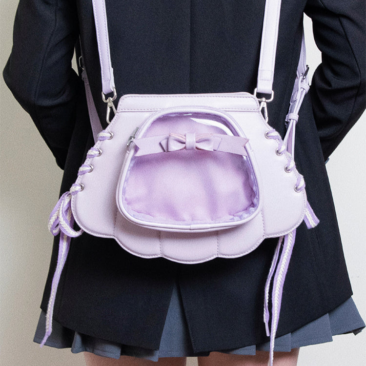Original Design Purple Seashell Backpack with Bow, Transparent Display Layer, Shoulder & Crossbody Bag