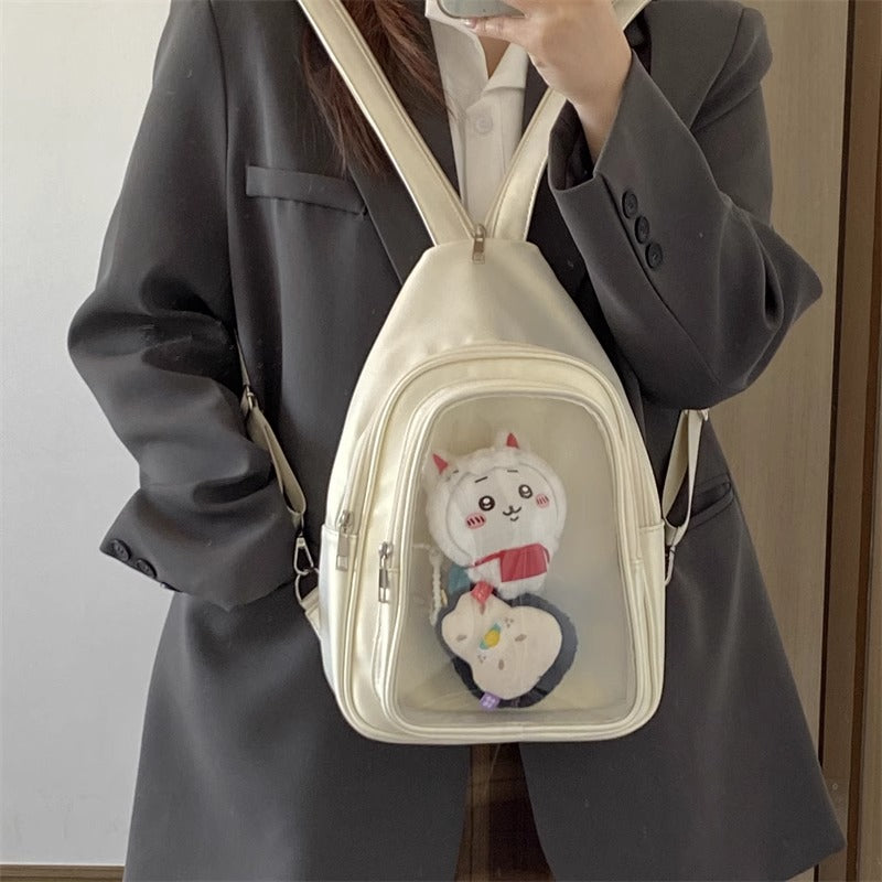 Convertible Plushie Backpack with Clear Display – Creamy White Finish