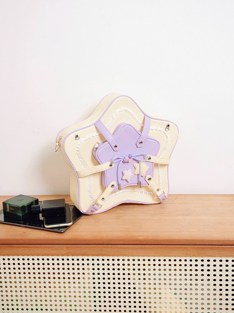 Original Cute Bow Color Block Star Bag – Display Shoulder Bag for Plushies & Charms