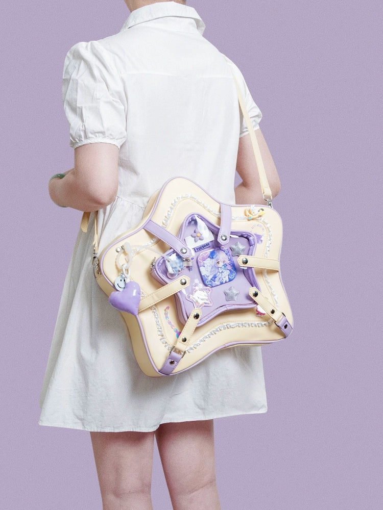Original Cute Bow Color Block Star Bag – Display Shoulder Bag for Plushies & Charms