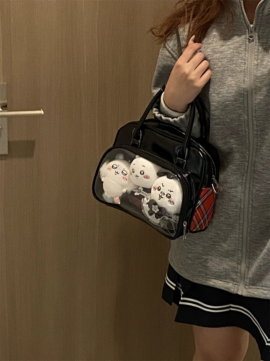 Plushie Companion Bag with Clear Display – 4-Way Convertible Carry, Sleek Black Finish