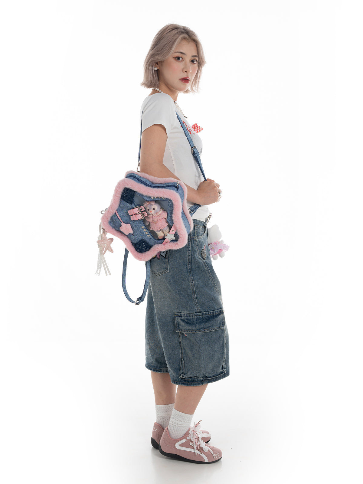 Plushies Companion Bag with Clear Display – Convertible for Backpack, Shoulder & Crossbody Carry, Plush Star Bag