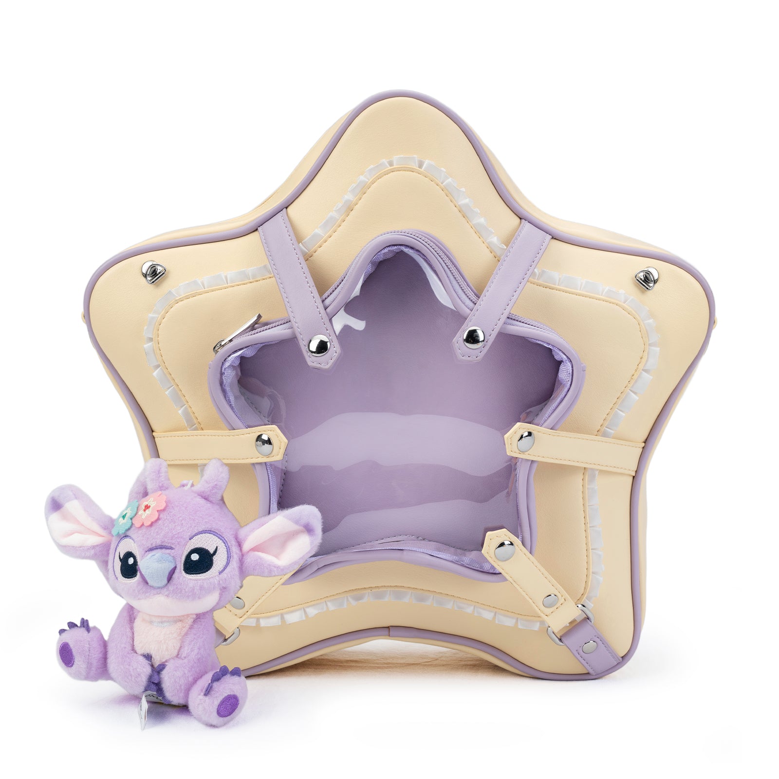 Plushies Companion Bag with Clear Display – Convertible for Backpack, Shoulder & Crossbody Carry, Star Bag Design