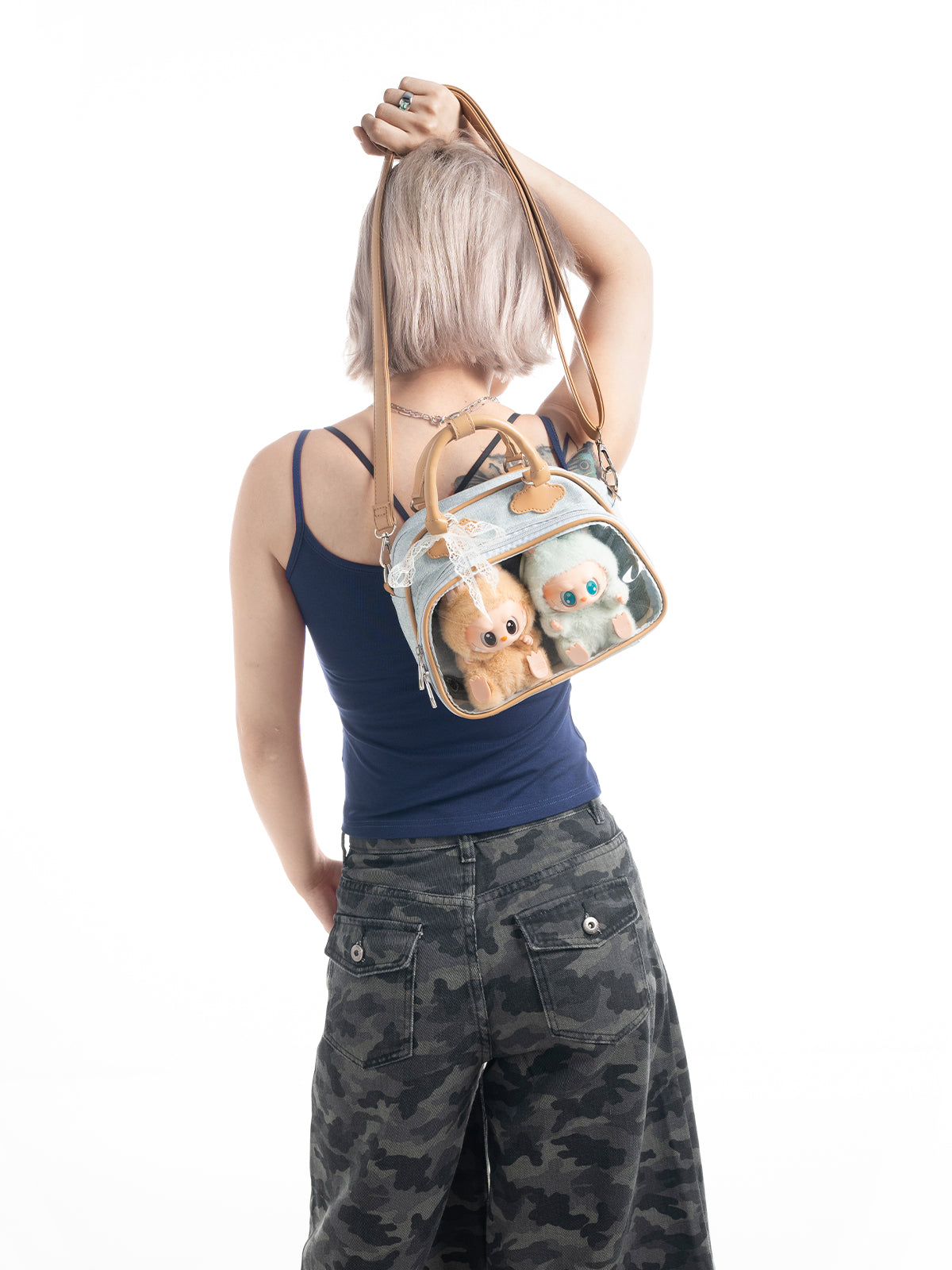 Plushies Companion Bag with Clear Display – 4-Way Convertible Square Backpack