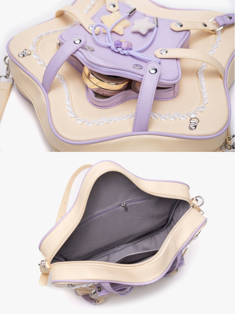Original Cute Bow Color Block Star Bag – Display Shoulder Bag for Plushies & Charms